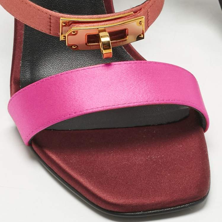 Pre Owned Hermes Tricolor Satin Glamour Slingback Sandals Size 38