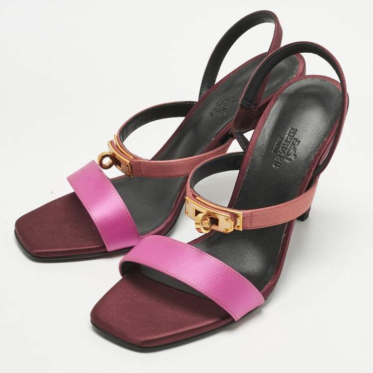 Pre Owned Hermes Tricolor Satin Glamour Slingback Sandals Size 38