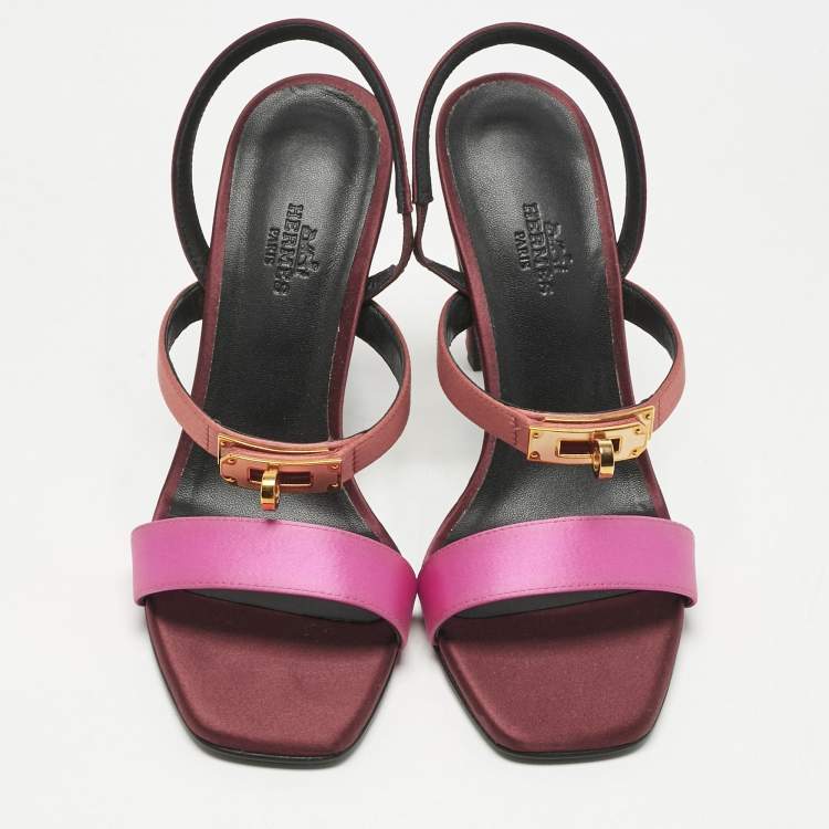 Pre Owned Hermes Tricolor Satin Glamour Slingback Sandals Size 38
