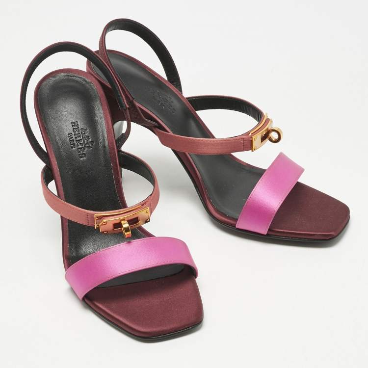 Pre Owned Hermes Tricolor Satin Glamour Slingback Sandals Size 38