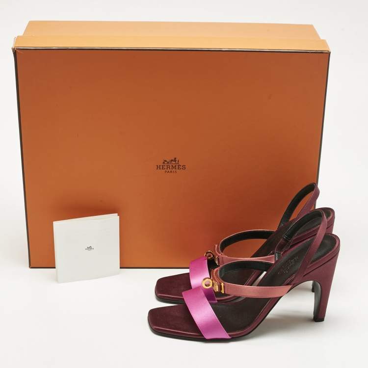 Pre Owned Hermes Tricolor Satin Glamour Slingback Sandals Size 38