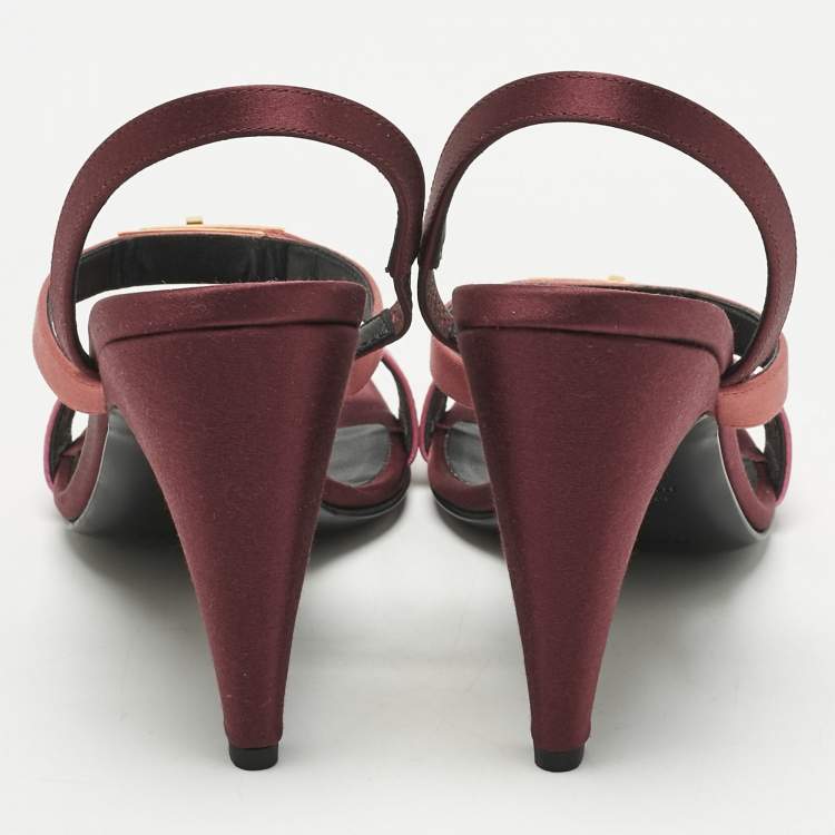 Pre Owned Hermes Tricolor Satin Glamour Slingback Sandals Size 38
