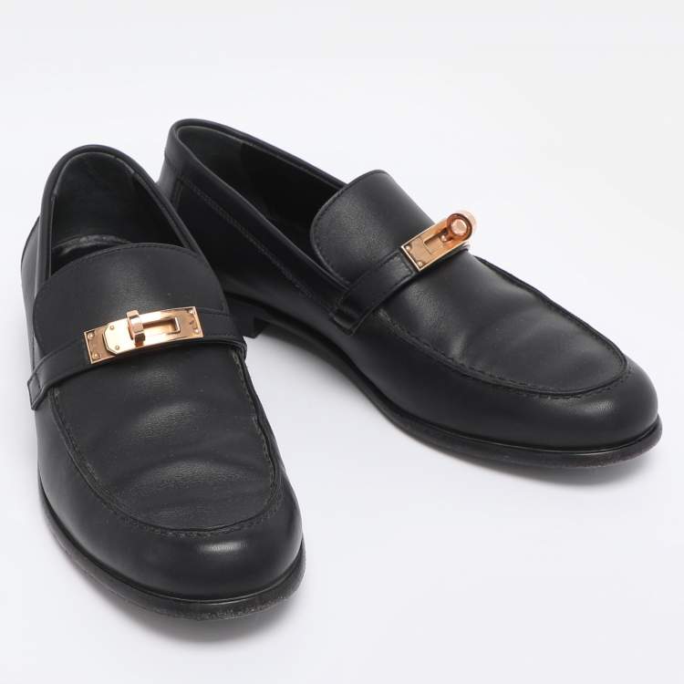 Pre Owned Hermès Black Leather Destin Loafers Size 38