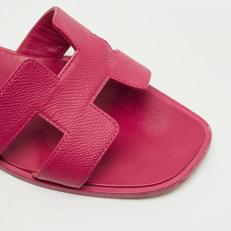 Pre Owned Hermes Pink Leather Oran Flat Slide Size 38