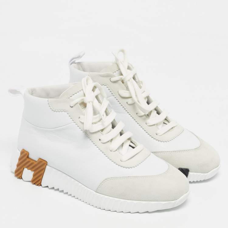 Pre Owned Hermes Grey/White Suede and Leather Hip-Hop Sneakers Size 36