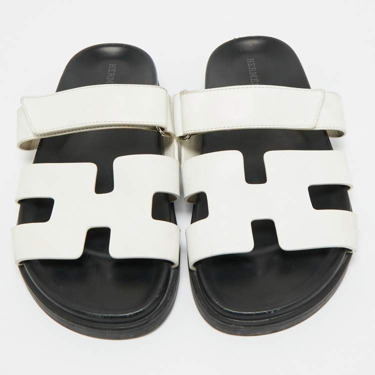 Pre Owned Hermes White Leather Chypre Sandals Size 39