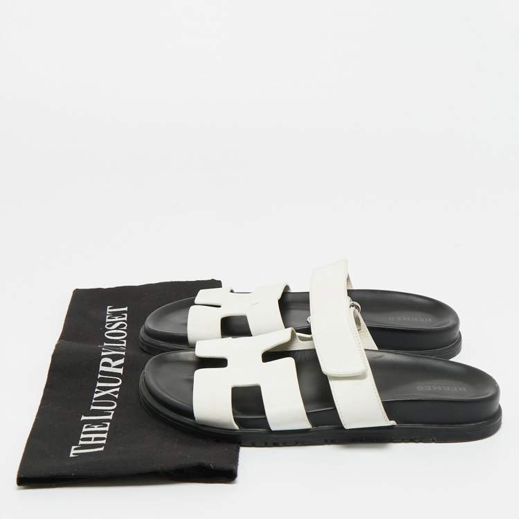 Pre Owned Hermes White Leather Chypre Sandals Size 39