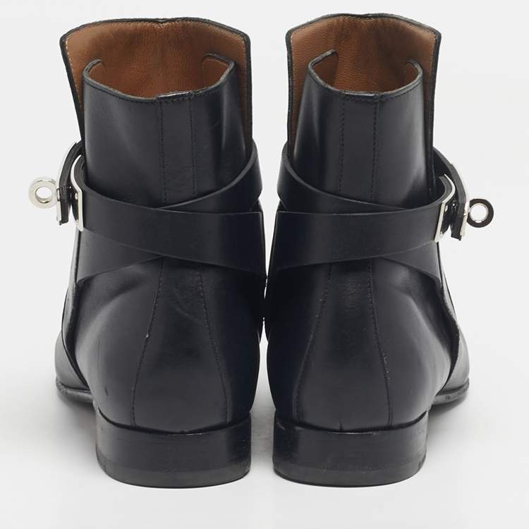 Pre Owned Hermes Black Leather jeff Ankle Length Boots Size 35.5