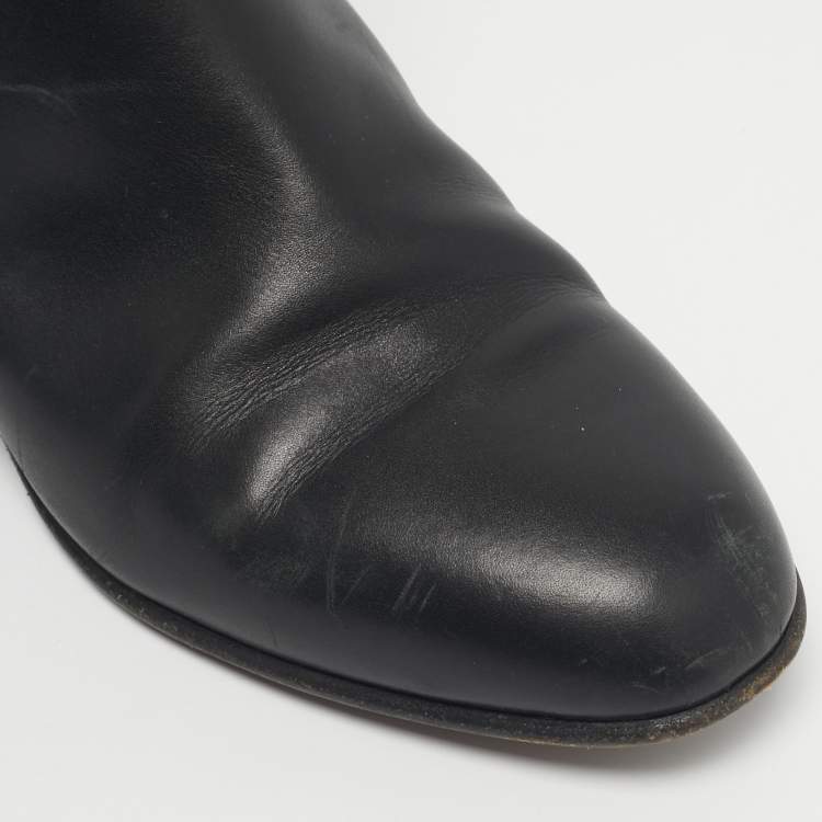 Pre Owned Hermes Black Leather jeff Ankle Length Boots Size 35.5