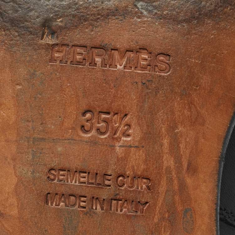 Pre Owned Hermes Black Leather jeff Ankle Length Boots Size 35.5