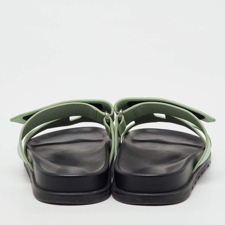 Pre Owned Hermes Mint Green Leather Chypre Flat Sandals Size 39