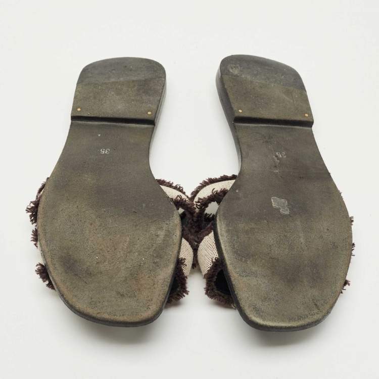 Pre Owned Hermes Brown/White Knit Fabric Oran Sandals Size 35