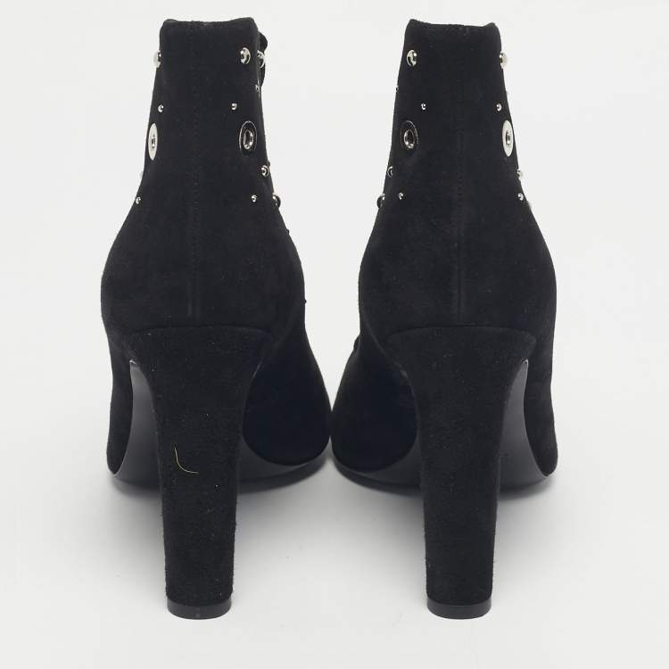 Pre Owned Hermes Black Black Suede Goatskin Parade Lace Up Ankle Boots Size 38