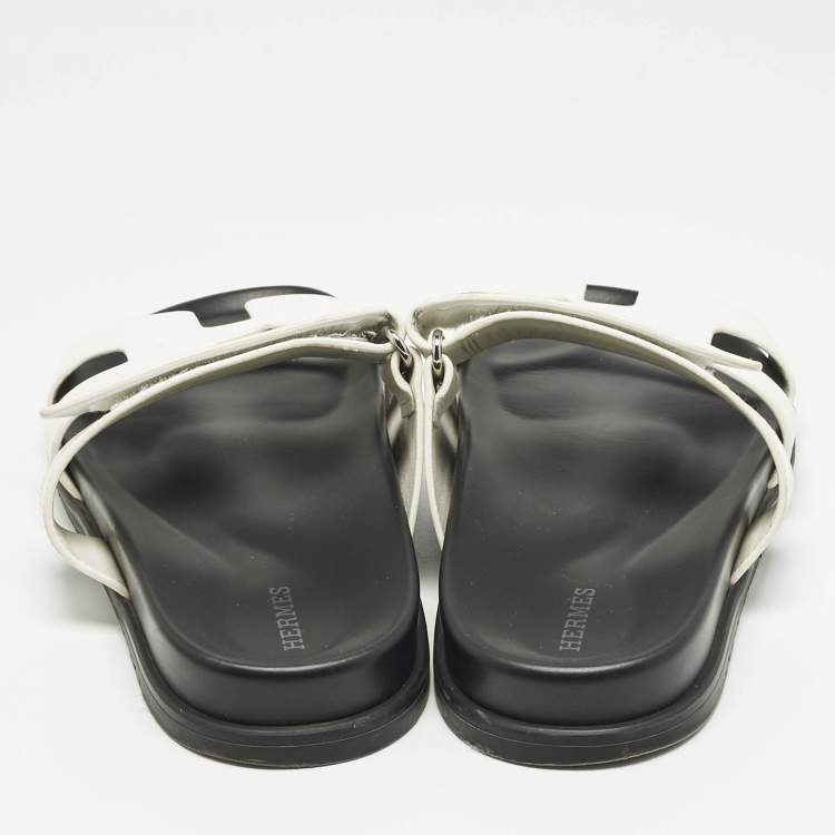 Pre Owned Hermes White Leather Chypre Flat Sandals Size 41