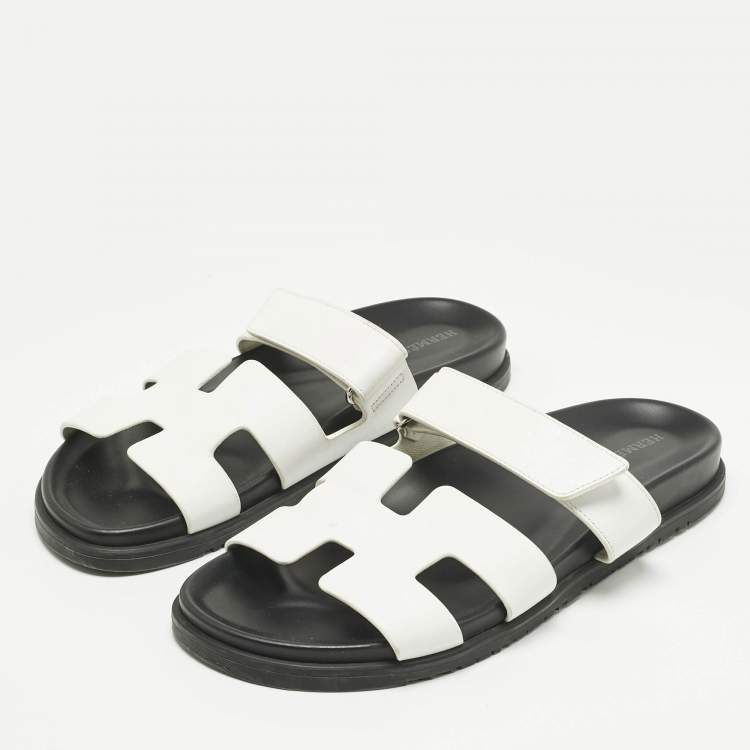 Pre Owned Hermes White Leather Chypre Flat Sandals Size 41