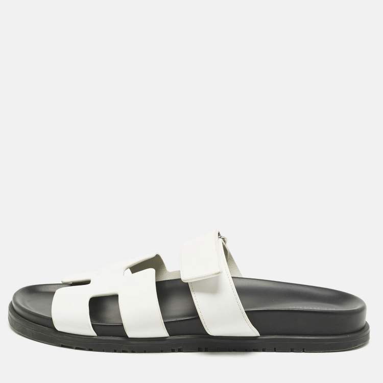 Pre Owned Hermes White Leather Chypre Flat Sandals Size 41