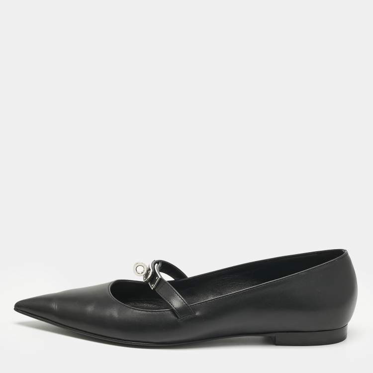 Pre Owned Hermes Black Leather Kelly Ballet Flats Size 39