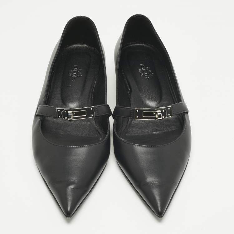 Pre Owned Hermes Black Leather Kelly Ballet Flats Size 39