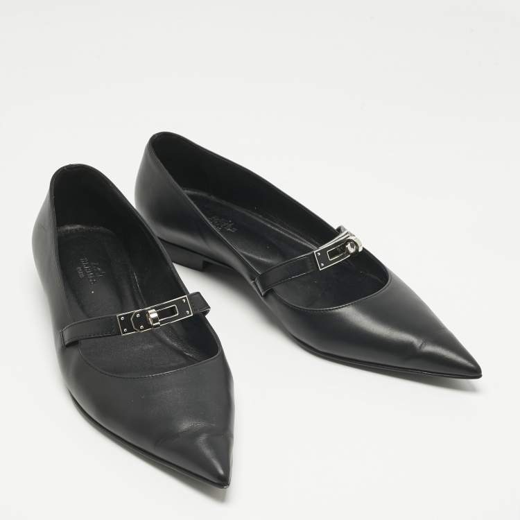 Pre Owned Hermes Black Leather Kelly Ballet Flats Size 39