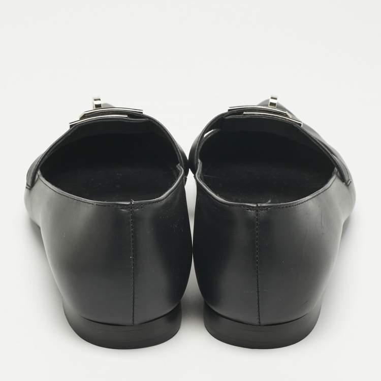 Pre Owned Hermes Black Leather Kelly Ballet Flats Size 39