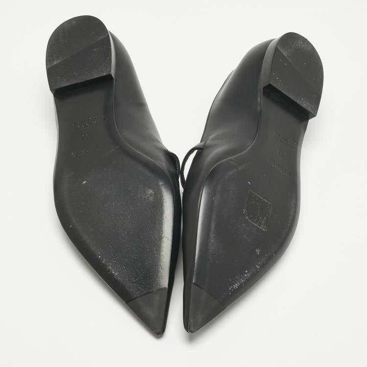 Pre Owned Hermes Black Leather Kelly Ballet Flats Size 39