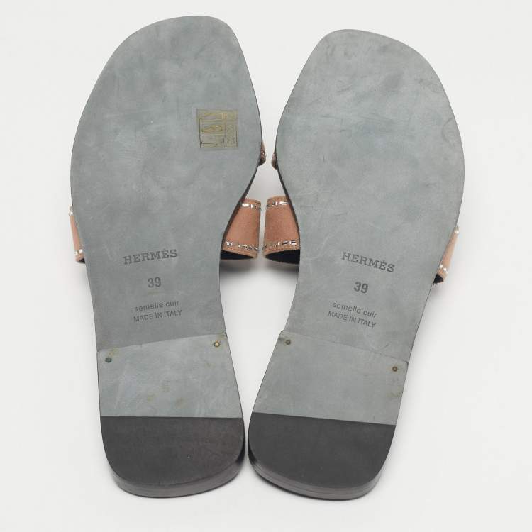 Pre Owned Hermès Brown Suede Oran Flat Slides Size 39