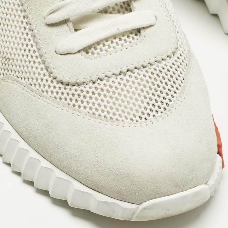 مملوكة مسبقًا Hermes Grey/White Fabric and Suede Bouncing Low Top Sneakers Size 37