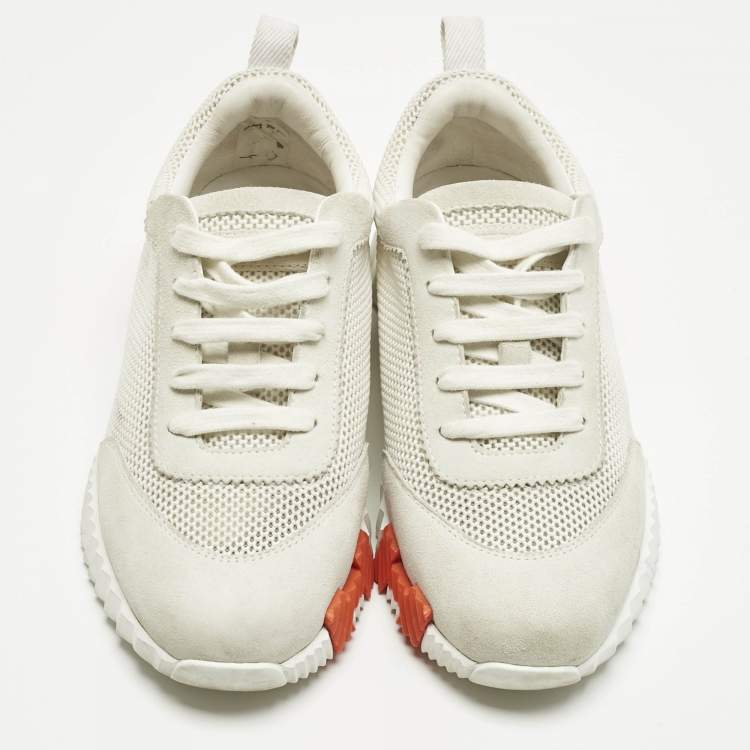 مملوكة مسبقًا Hermes Grey/White Fabric and Suede Bouncing Low Top Sneakers Size 37