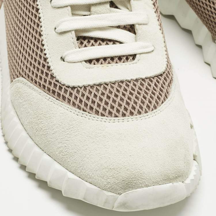 Pre Owned Hermes Grey/Beige Suede and Mesh Bouncing Sneakers Size 41.5