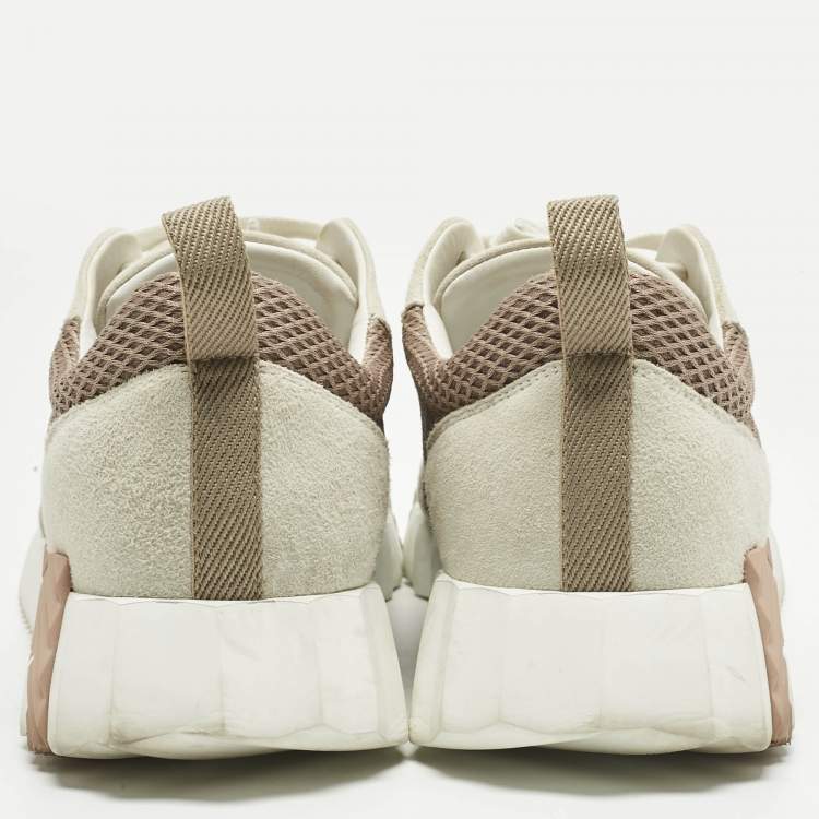 Pre Owned Hermes Grey/Beige Suede and Mesh Bouncing Sneakers Size 41.5