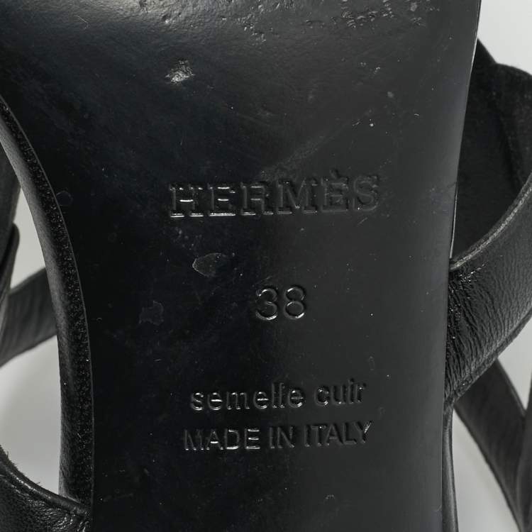 Pre Owned Hermes Black Leather Bikini Slide Sandals Size 38