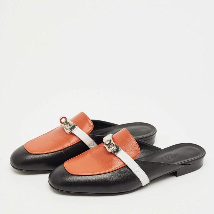 Pre Owned Hermes Tricolor Leather Oz Mules Size 37