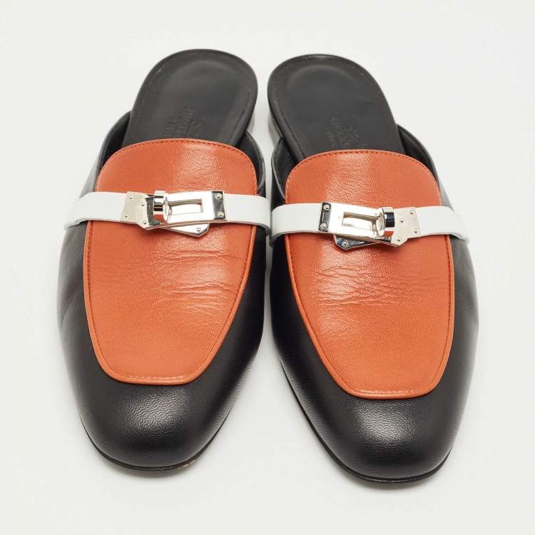 Pre Owned Hermes Tricolor Leather Oz Mules Size 37