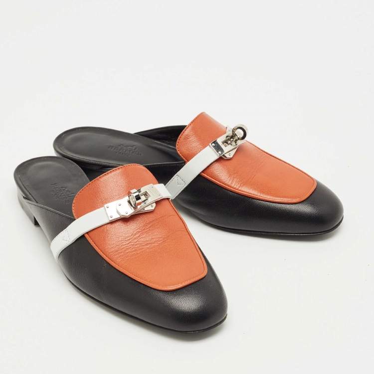 Pre Owned Hermes Tricolor Leather Oz Mules Size 37