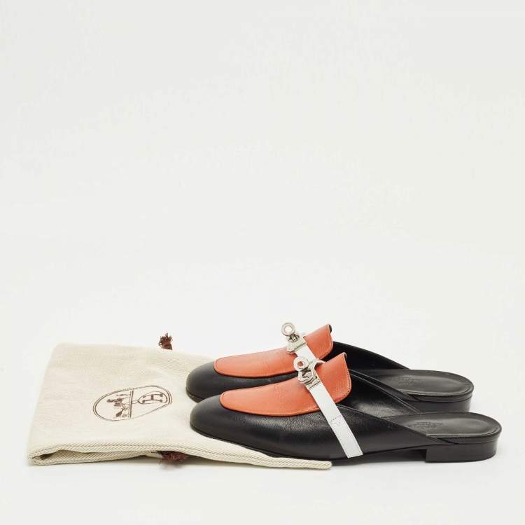 Pre Owned Hermes Tricolor Leather Oz Mules Size 37