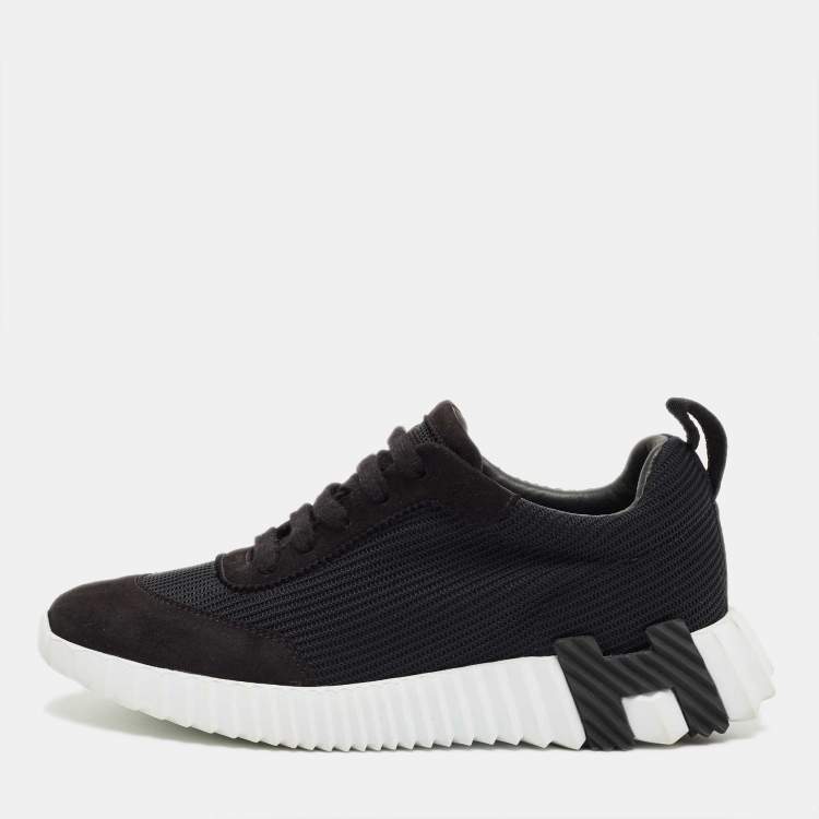 Pre Owned Hermes Black Mesh and Suede Bouncing Low Top Sneakers Size 37