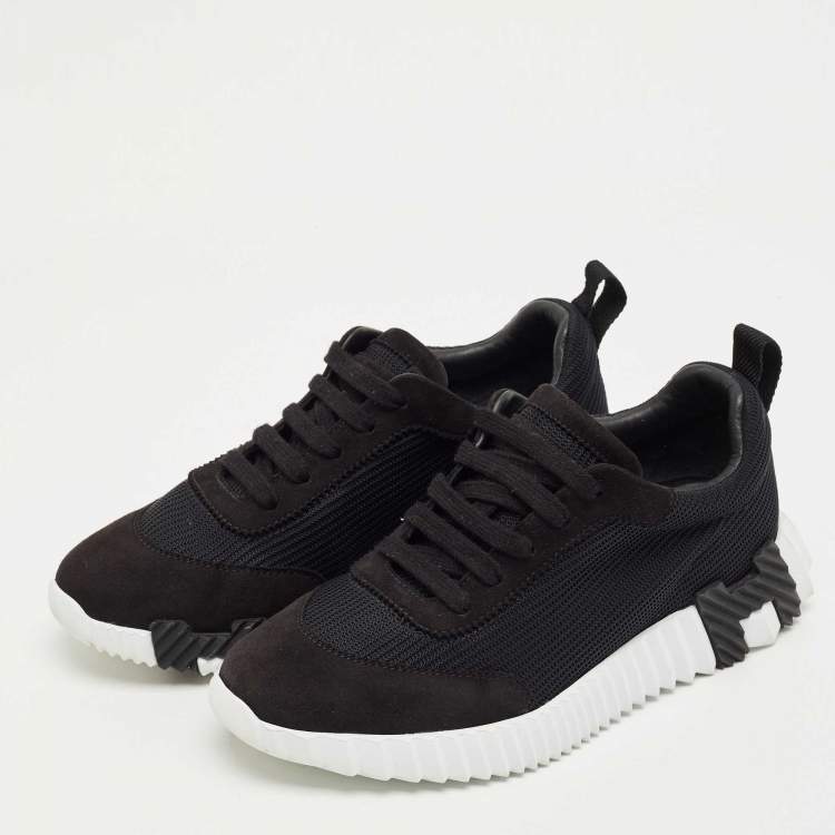 Pre Owned Hermes Black Mesh and Suede Bouncing Low Top Sneakers Size 37