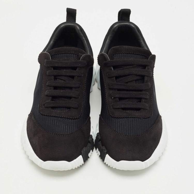 Pre Owned Hermes Black Mesh and Suede Bouncing Low Top Sneakers Size 37
