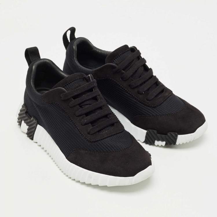 Pre Owned Hermes Black Mesh and Suede Bouncing Low Top Sneakers Size 37