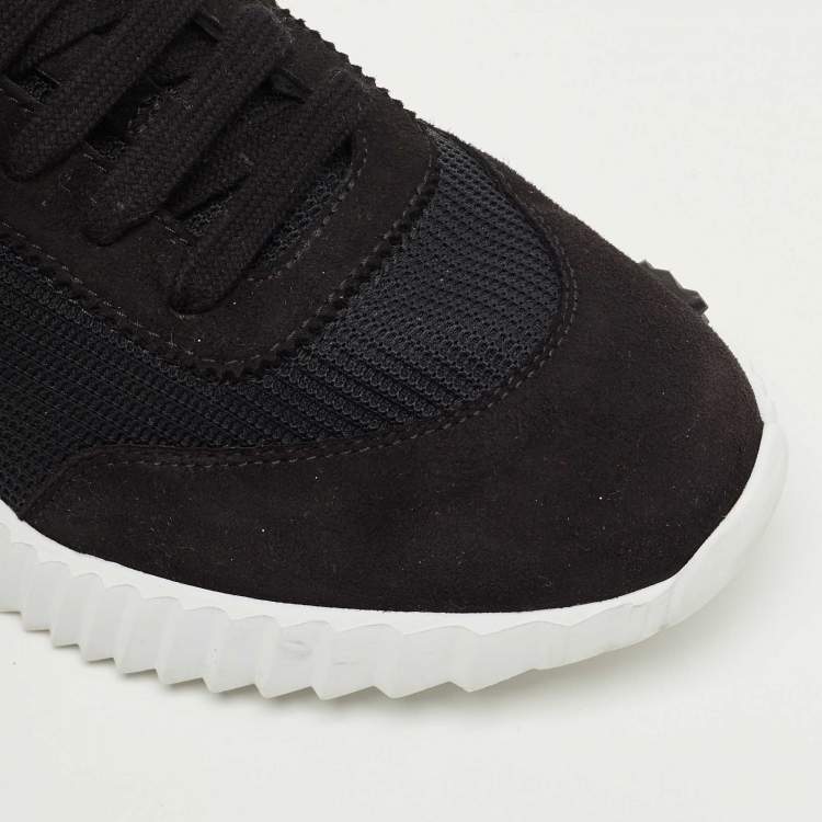 Pre Owned Hermes Black Mesh and Suede Bouncing Low Top Sneakers Size 37