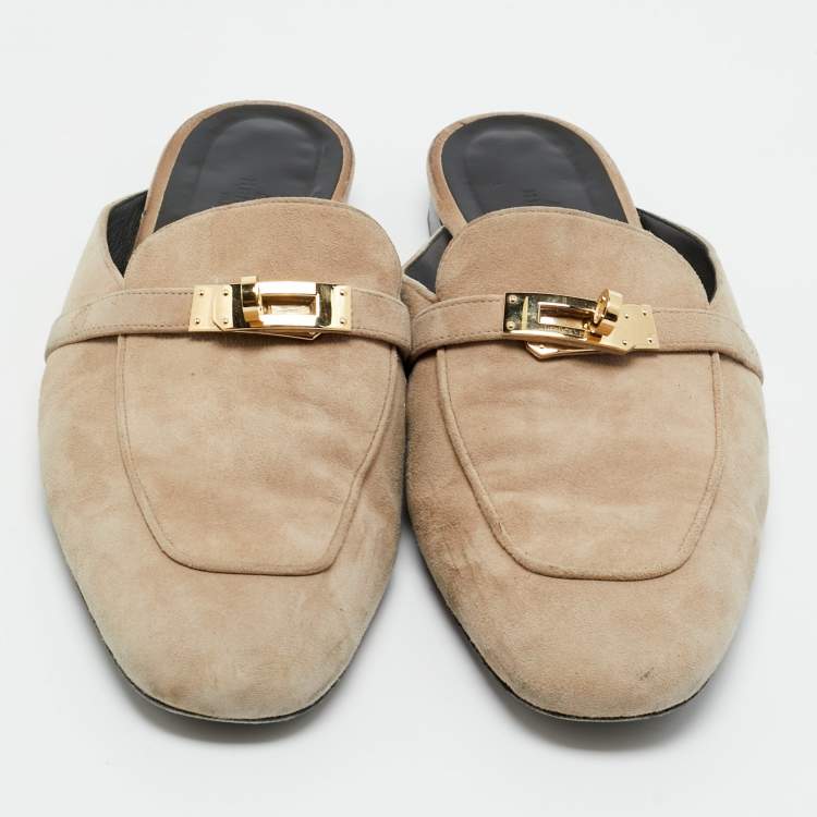 Pre Owned Hermès Beige Suede Oz Mules Size 41