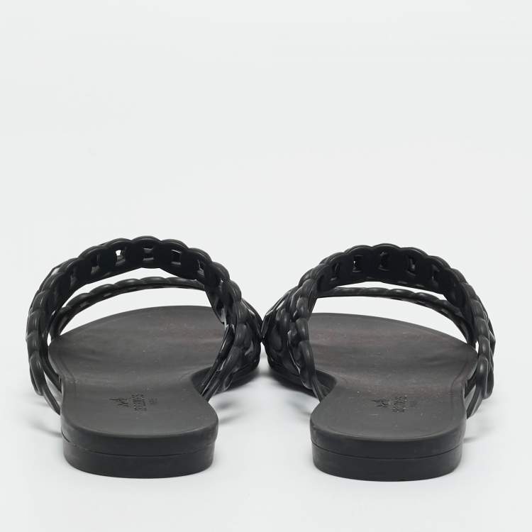 Pre Owned Hermes Black Jelly D'ancre Chaine Rivage Flats Size 38