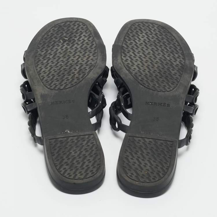 Pre Owned Hermes Black Jelly D'ancre Chaine Rivage Flats Size 38