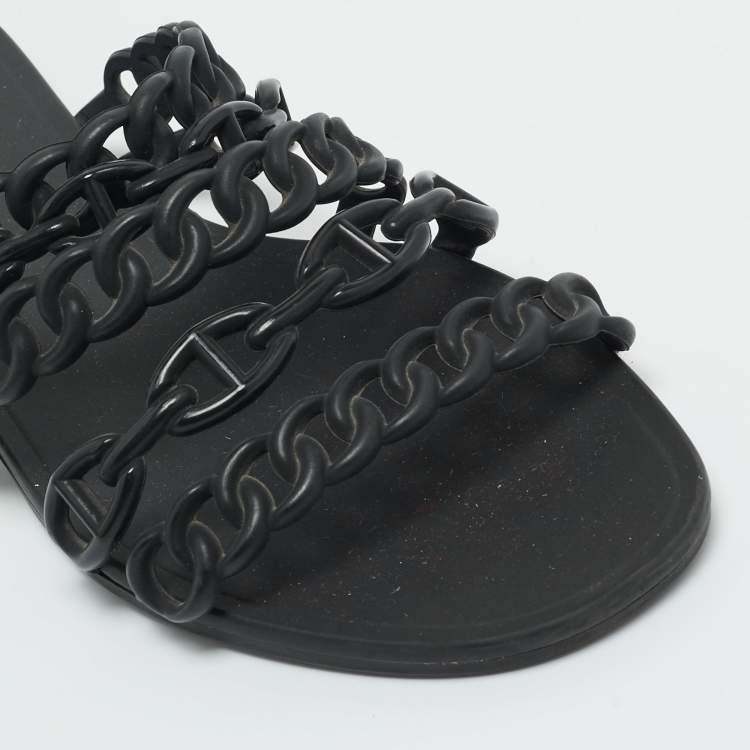 Pre Owned Hermes Black Jelly D'ancre Chaine Rivage Flats Size 38