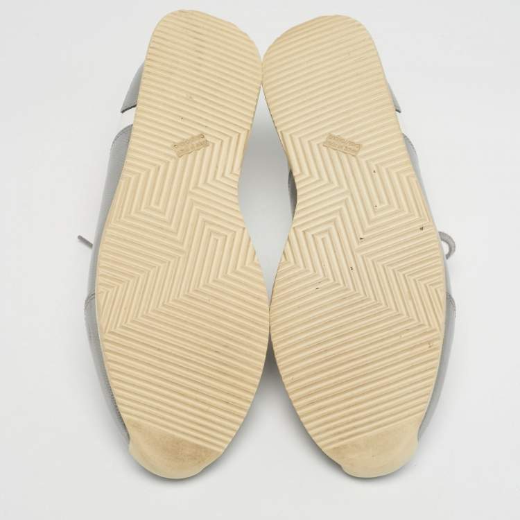 Pre Owned Hermes Metallic Silver/White Leather H Sneakers Size 40