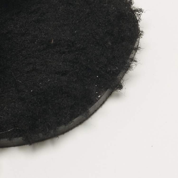 مملوكة مسبقًا Hermès Black Shearling Fur Oran Flat Slides Size 38