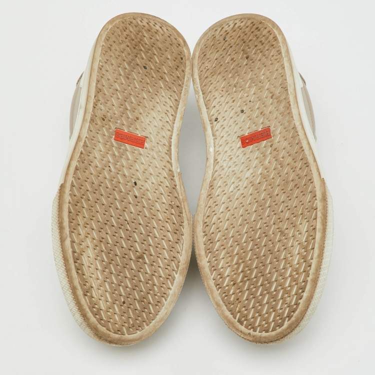 Pre Owned حذاء رياضي هيرمس جلد بيج/أبيض عنق منخفض يومي مقاس 38.5