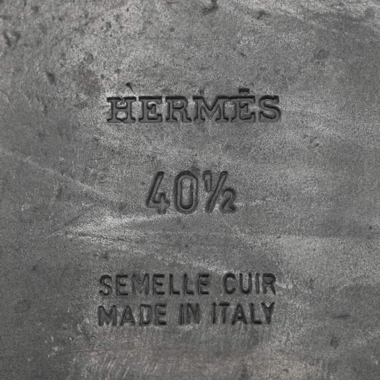 Pre Owned Hermes Black Leather Oran Flat Slides Size 40.5