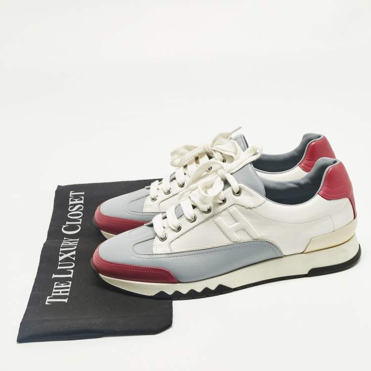 مملوكة مسبقًا حذاء رياضي هيرمس ترايل جلد أبيض منخفض من أعلى مقاس 39