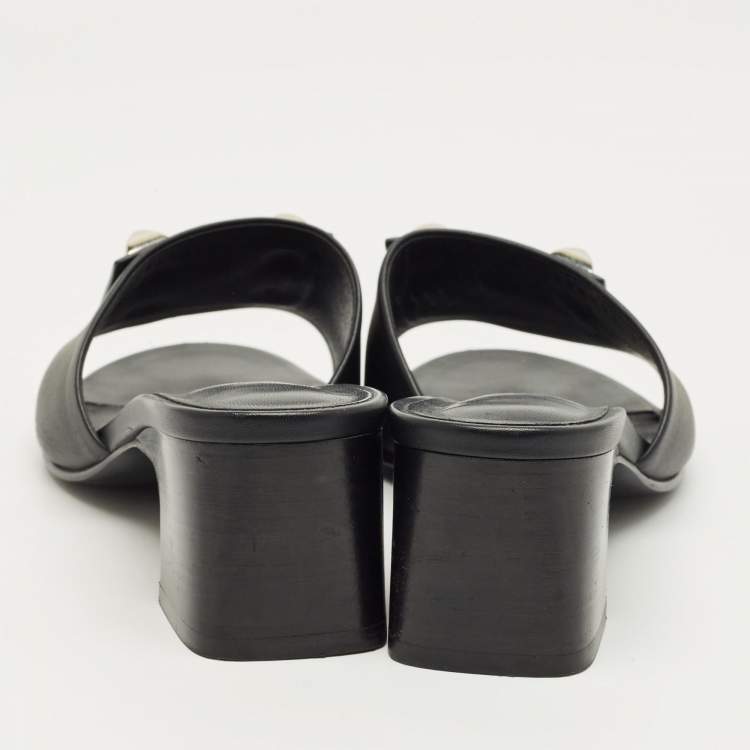 Pre Owned Hermes Black Leather Dreamy Slide Sandals Size 36